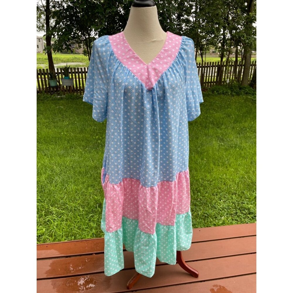 Polka Dot Large Mumu Prairie Vintage Tiered Kaftan Dress Shift Comfort Roomy